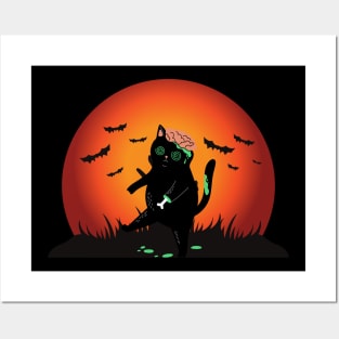 Cat Zombie Funny Black Cat Halloween Costume Posters and Art